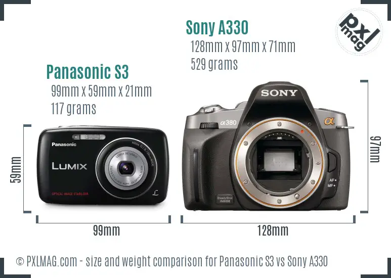 Panasonic S3 vs Sony A330 size comparison