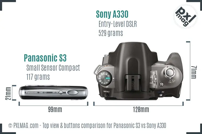 Panasonic S3 vs Sony A330 top view buttons comparison