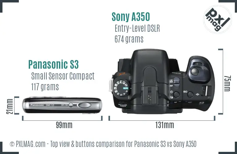 Panasonic S3 vs Sony A350 top view buttons comparison Panasonic S3 vs Sony A350 top view buttons comparison