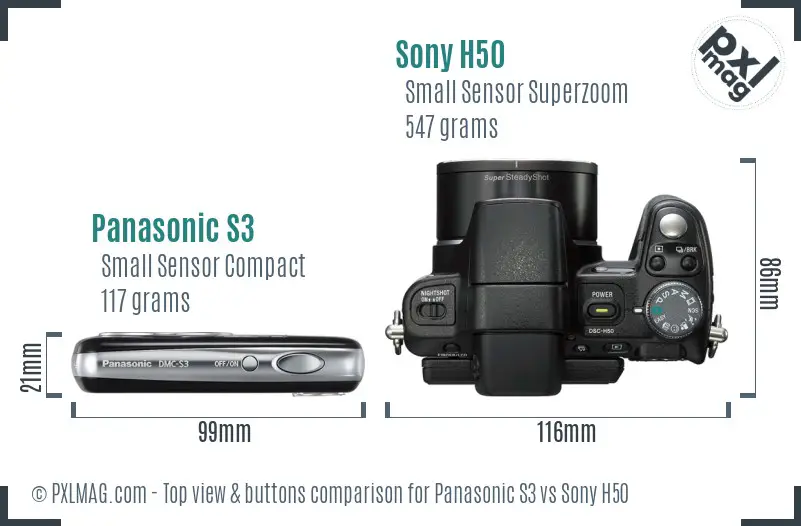 Panasonic S3 vs Sony H50 top view buttons comparison