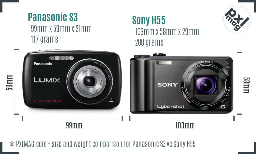 Panasonic S3 vs Sony H55 size comparison