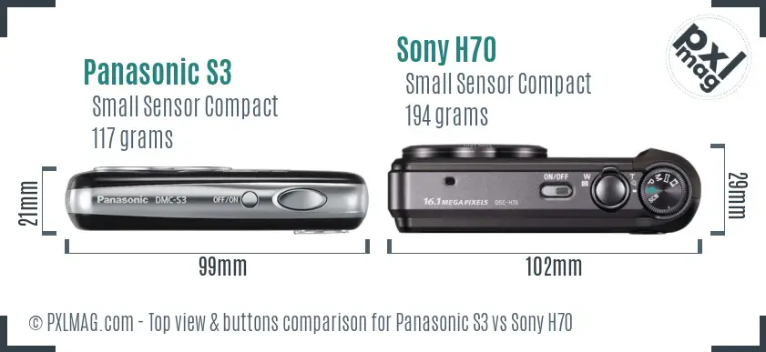 Panasonic S3 vs Sony H70 top view buttons comparison Panasonic S3 vs Sony H70 top view buttons comparison