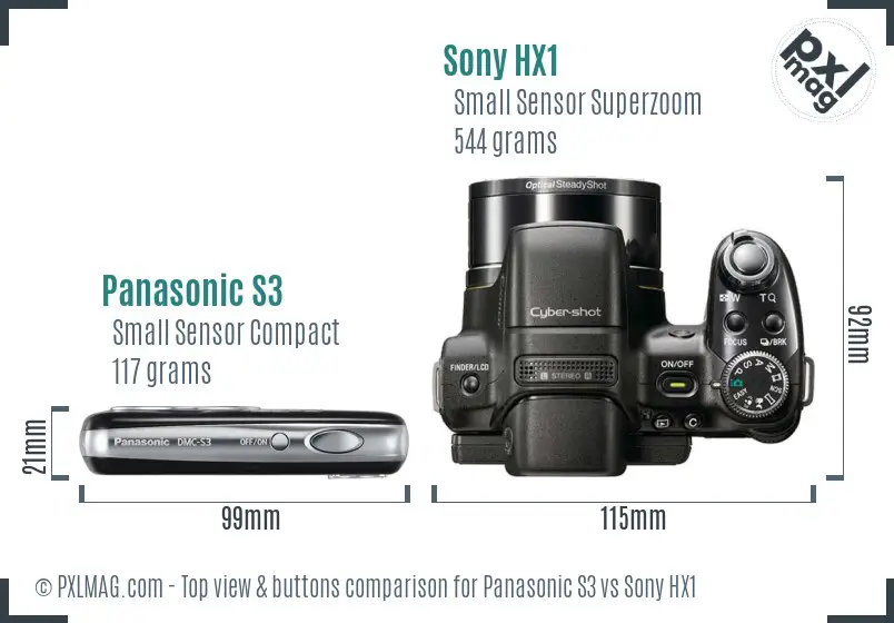 Panasonic S3 vs Sony HX1 top view buttons comparison