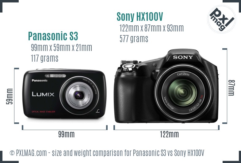 Panasonic S3 vs Sony HX100V size comparison
