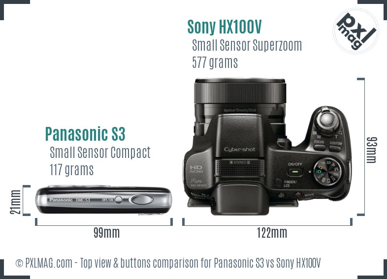 Panasonic S3 vs Sony HX100V top view buttons comparison
