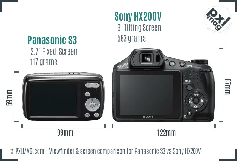 Panasonic S3 vs Sony HX200V Screen and Viewfinder comparison