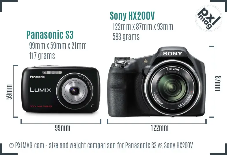 Panasonic S3 vs Sony HX200V size comparison