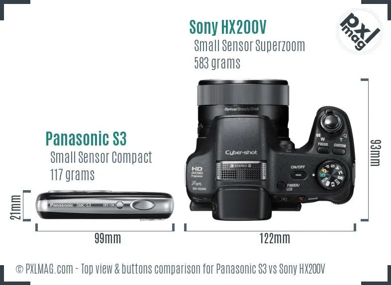 Panasonic S3 vs Sony HX200V top view buttons comparison