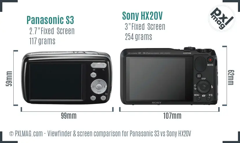 Panasonic S3 vs Sony HX20V Screen and Viewfinder comparison