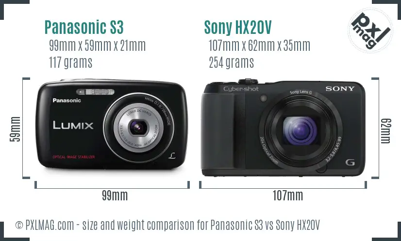 Panasonic S3 vs Sony HX20V size comparison