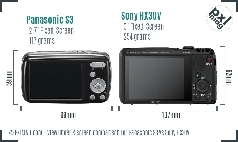 Panasonic S3 vs Sony HX30V Screen and Viewfinder comparison
