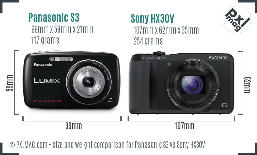 Panasonic S3 vs Sony HX30V size comparison