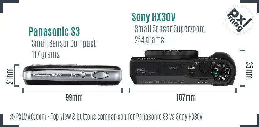 Panasonic S3 vs Sony HX30V top view buttons comparison