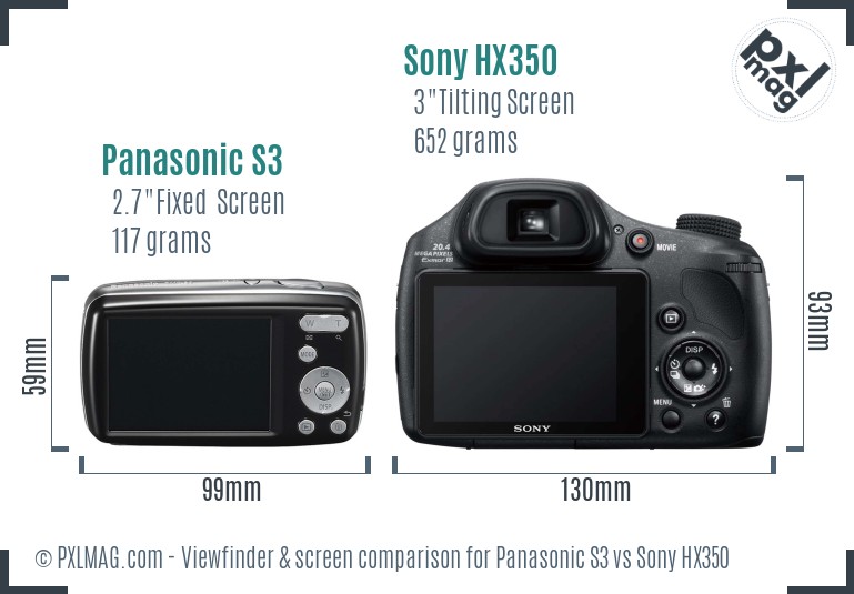 Panasonic S3 vs Sony HX350 Screen and Viewfinder comparison