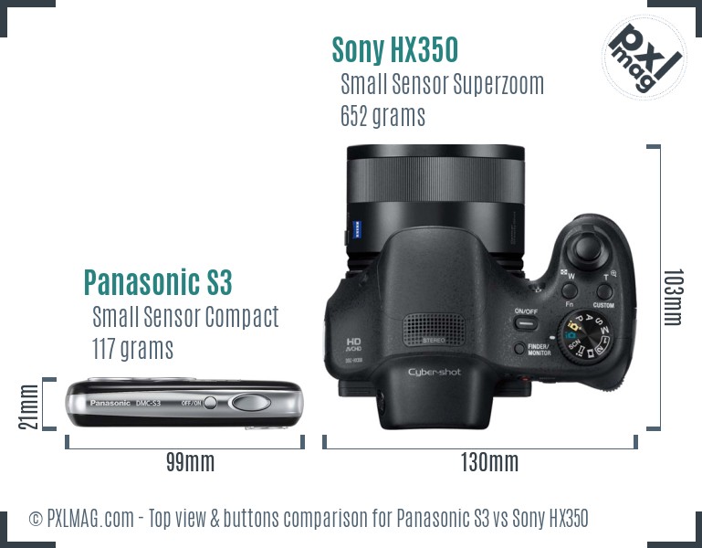 Panasonic S3 vs Sony HX350 top view buttons comparison