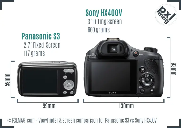 Panasonic S3 vs Sony HX400V Screen and Viewfinder comparison Panasonic S3 vs Sony HX400V Screen and Viewfinder comparison
