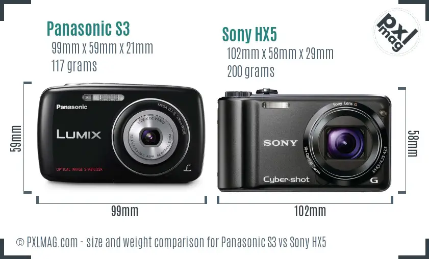 Panasonic S3 vs Sony HX5 size comparison