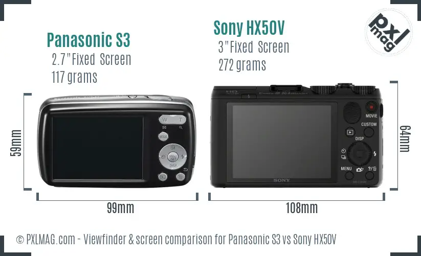 Panasonic S3 vs Sony HX50V Screen and Viewfinder comparison