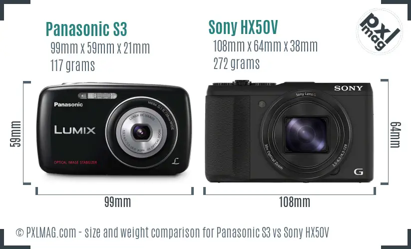 Panasonic S3 vs Sony HX50V size comparison