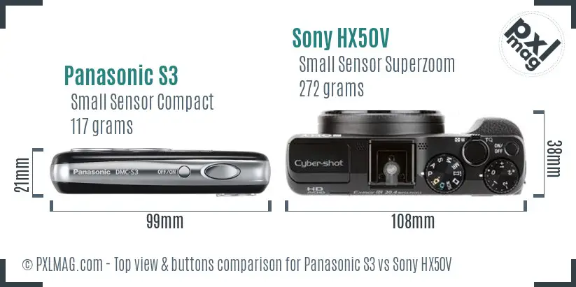 Panasonic S3 vs Sony HX50V top view buttons comparison