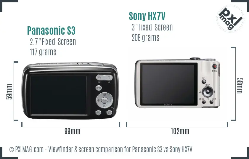 Panasonic S3 vs Sony HX7V Screen and Viewfinder comparison
