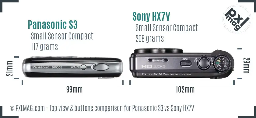 Panasonic S3 vs Sony HX7V top view buttons comparison