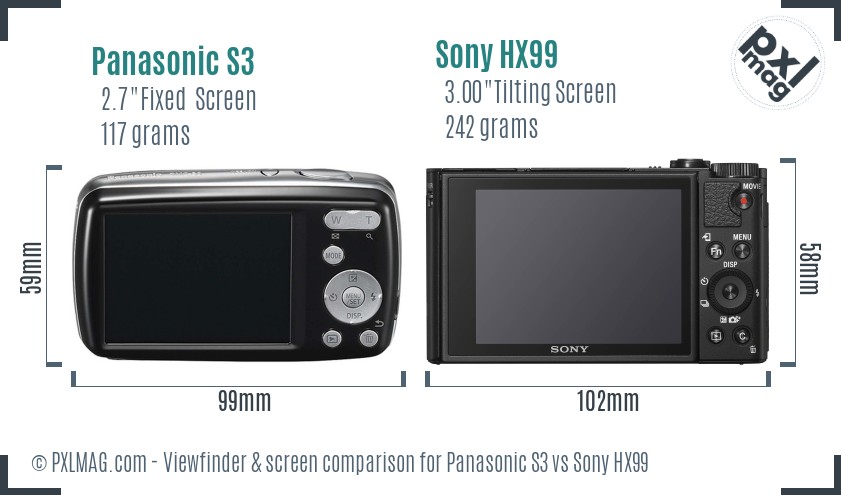 Panasonic S3 vs Sony HX99 Screen and Viewfinder comparison