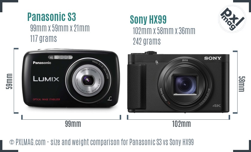 Panasonic S3 vs Sony HX99 size comparison