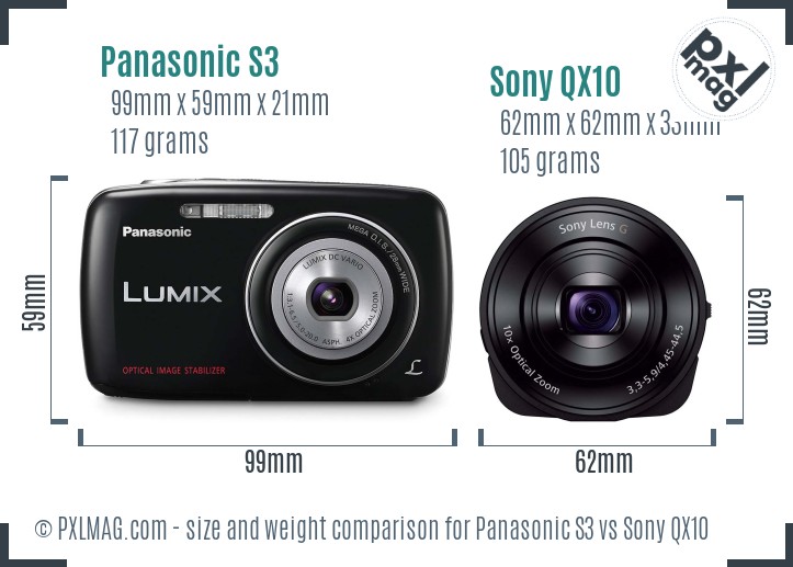 Panasonic S3 vs Sony QX10 size comparison