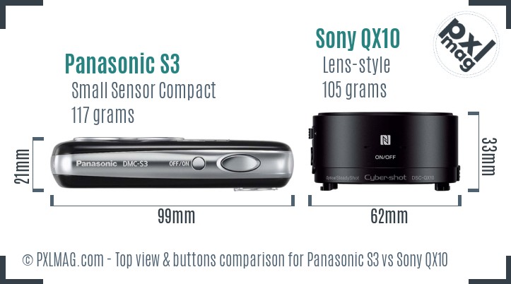 Panasonic S3 vs Sony QX10 top view buttons comparison