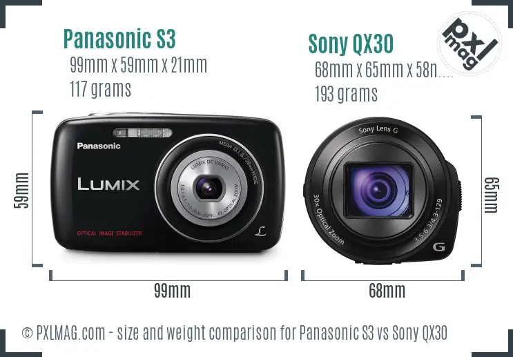 Panasonic S3 vs Sony QX30 size comparison