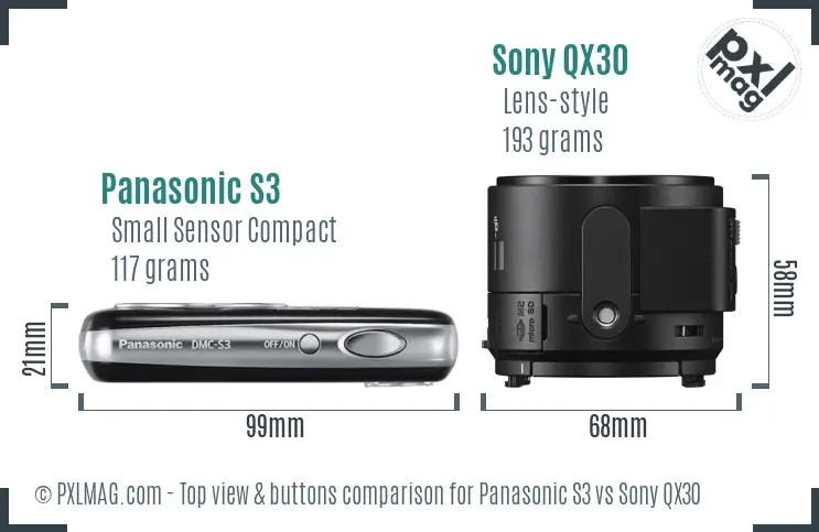 Panasonic S3 vs Sony QX30 top view buttons comparison