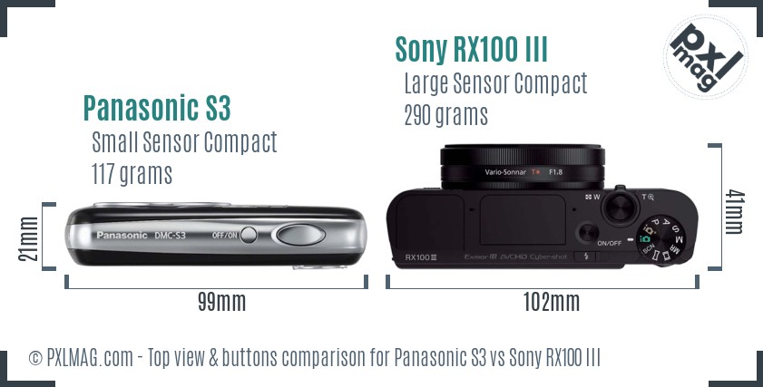Panasonic S3 vs Sony RX100 III top view buttons comparison