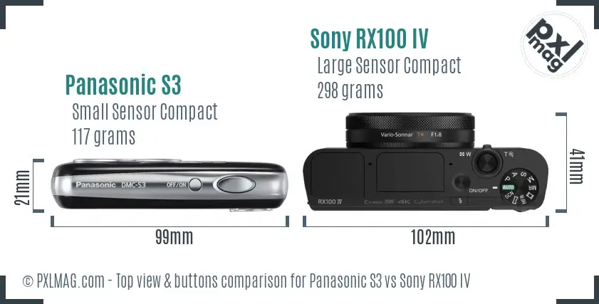 Panasonic S3 vs Sony RX100 IV top view buttons comparison