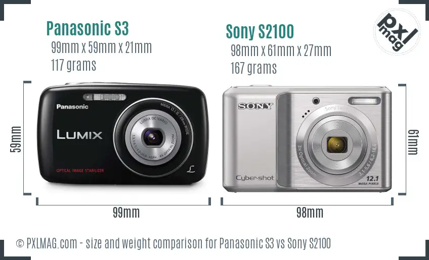 Panasonic S3 vs Sony S2100 size comparison