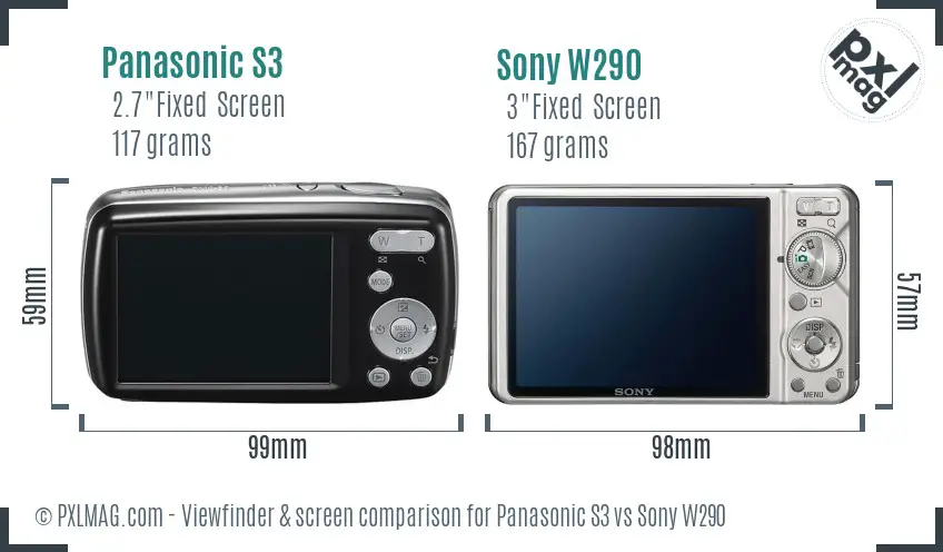 Panasonic S3 vs Sony W290 Screen and Viewfinder comparison