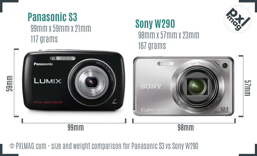 Panasonic S3 vs Sony W290 size comparison