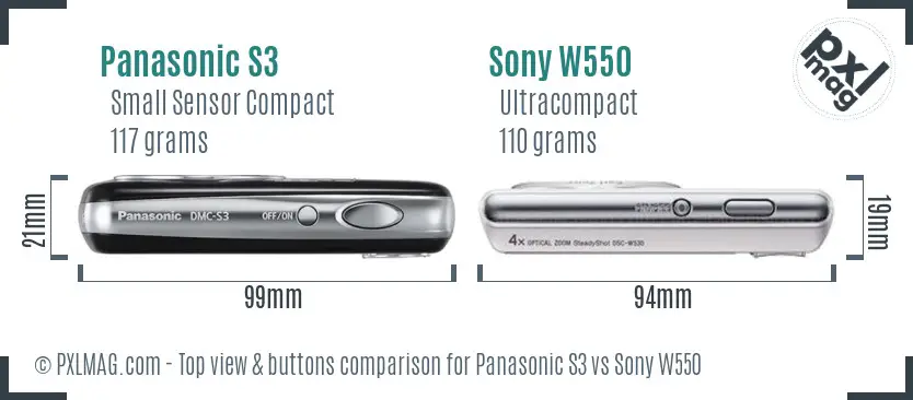Panasonic S3 vs Sony W550 top view buttons comparison Panasonic S3 vs Sony W550 top view buttons comparison
