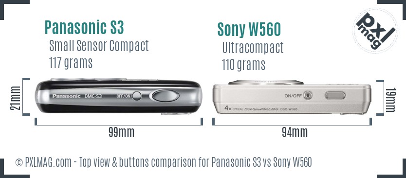 Panasonic S3 vs Sony W560 top view buttons comparison