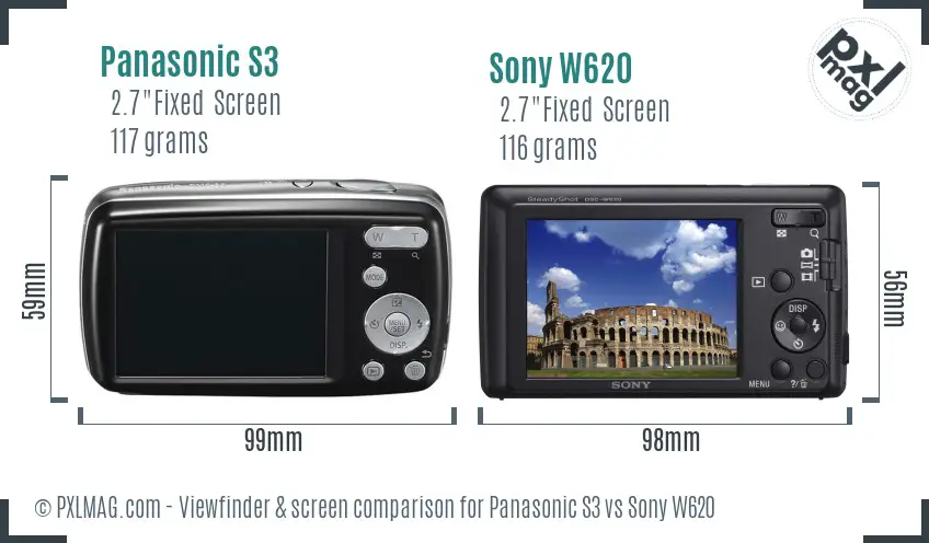 Panasonic S3 vs Sony W620 Screen and Viewfinder comparison Panasonic S3 vs Sony W620 Screen and Viewfinder comparison