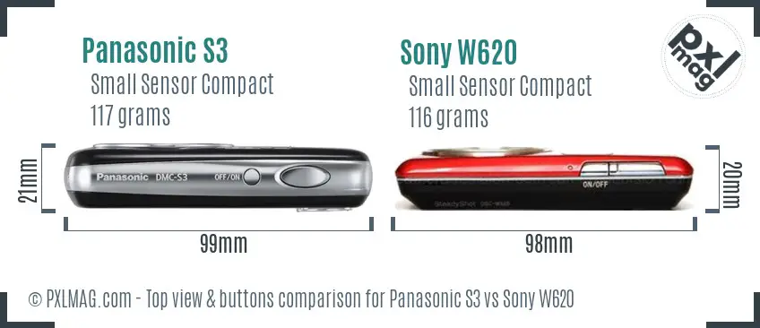 Panasonic S3 vs Sony W620 top view buttons comparison Panasonic S3 vs Sony W620 top view buttons comparison