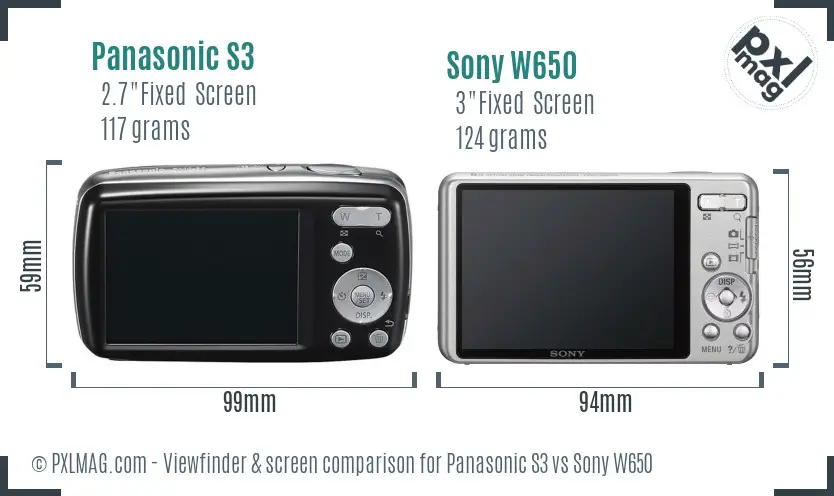 Panasonic S3 vs Sony W650 Screen and Viewfinder comparison