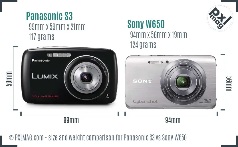Panasonic S3 vs Sony W650 size comparison