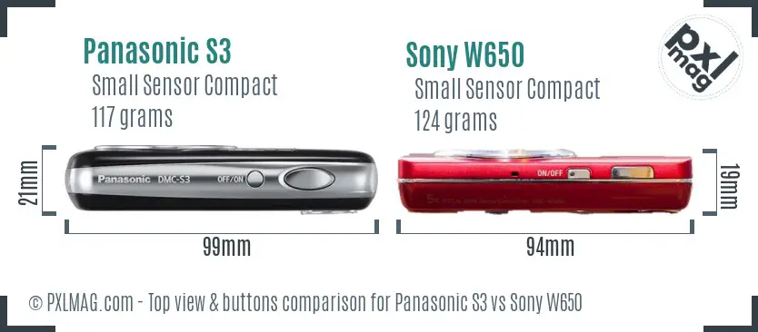 Panasonic S3 vs Sony W650 top view buttons comparison