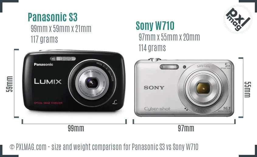 Panasonic S3 vs Sony W710 size comparison