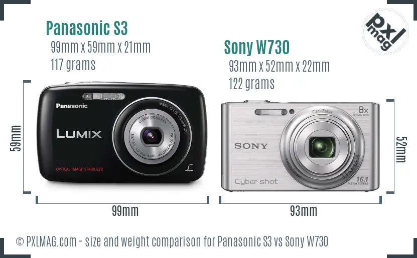 Panasonic S3 vs Sony W730 size comparison