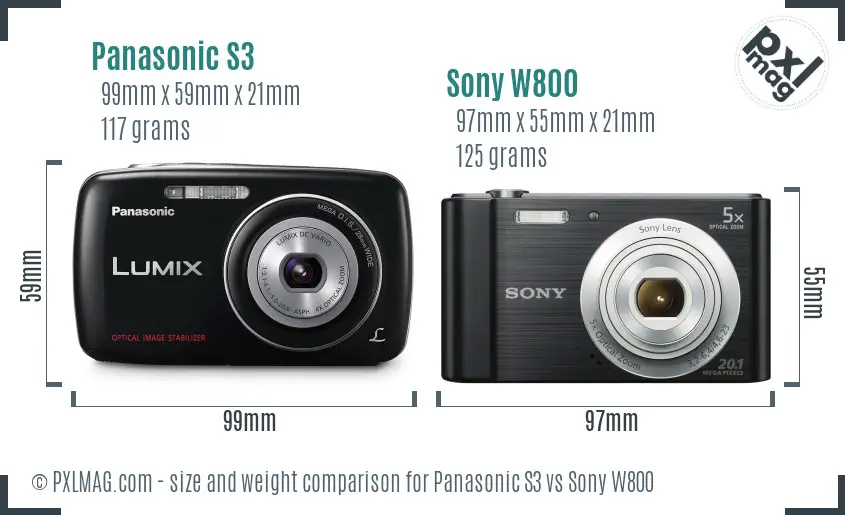 Panasonic S3 vs Sony W800 size comparison
