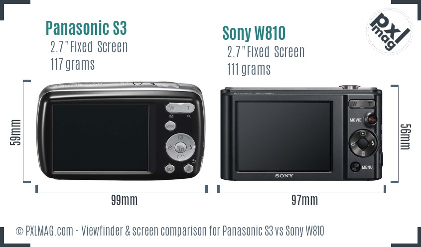Panasonic S3 vs Sony W810 Screen and Viewfinder comparison