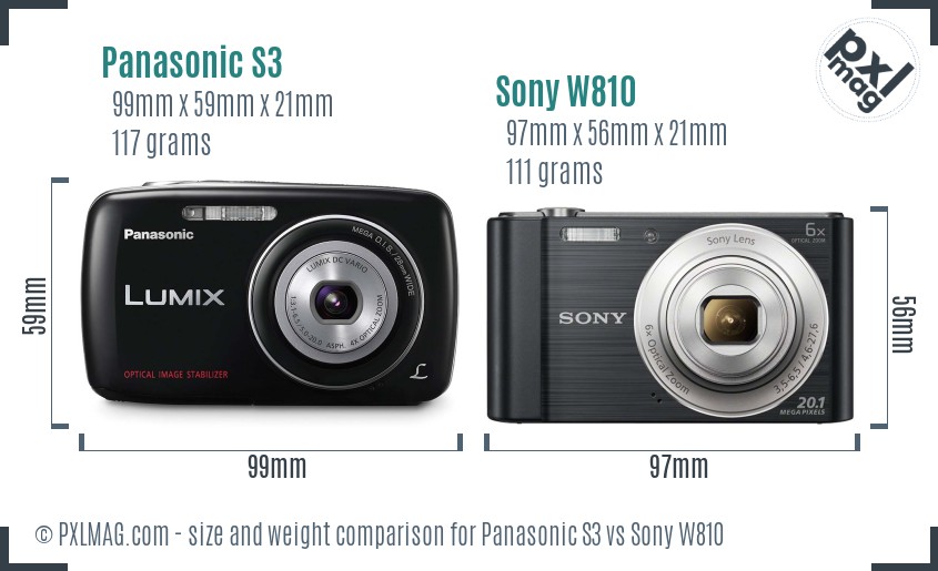 Panasonic S3 vs Sony W810 size comparison
