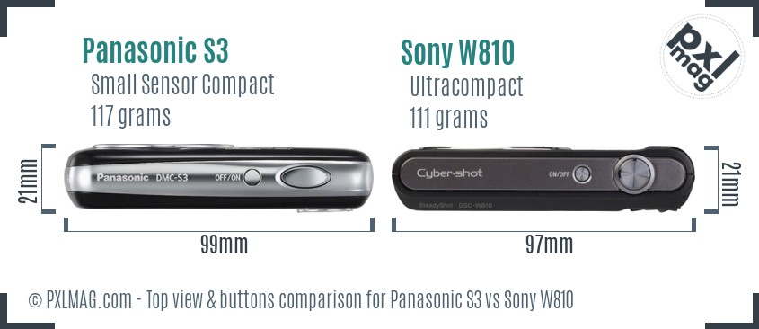 Panasonic S3 vs Sony W810 top view buttons comparison